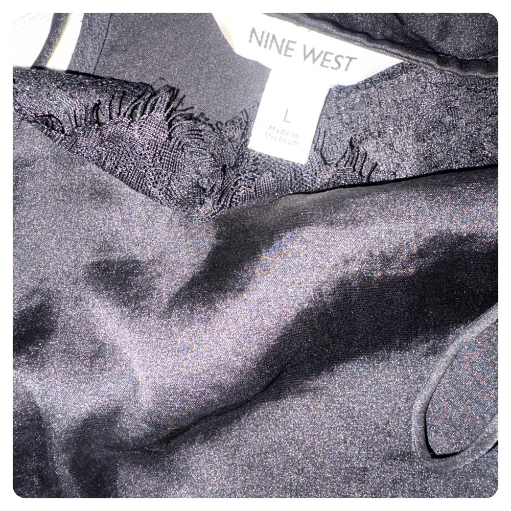 Nine west Black Satin Eyelash Lace Racerback Camisole Size Large - Picture 9 of 11